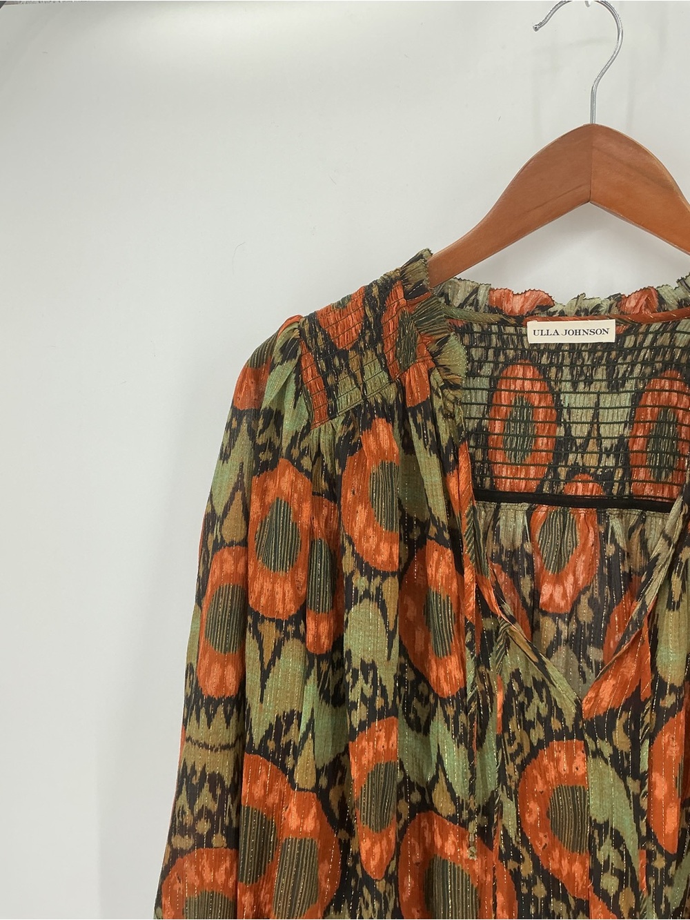 Ulla Johnson Anita Abstract Print Metallic Blouse Tie Neck NWOT Size 2 - Picture 9 of 11